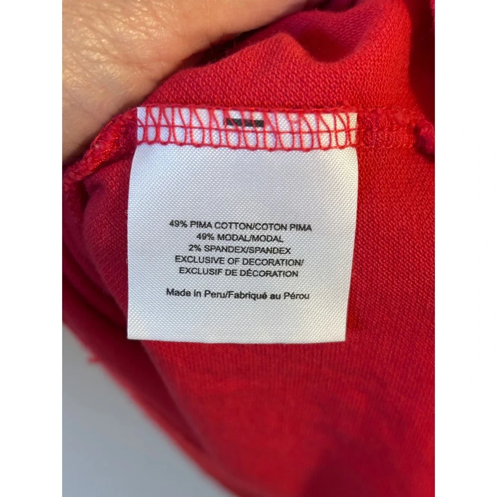 TORY BURCH Red Pima Cotton Ruffle Polo Top XS  Gold Logo Buttons